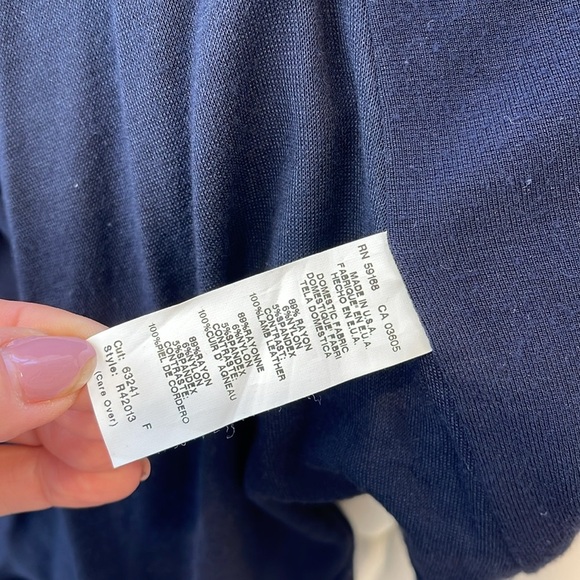 Fifteen Twenty Navy Side Zip Sweater Jacket  Lambs Leather Arm size small - Picture 6 of 6